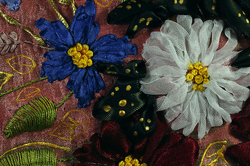 Image showing Flowers embroidered by tapes