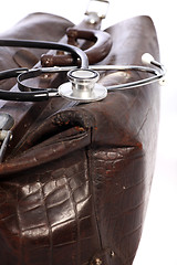 Image showing Leather doctors bag and stethoscope