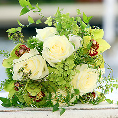 Image showing Beautiful bouquet of roses and orchids