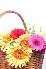 Image showing Basketful of colourful flowers