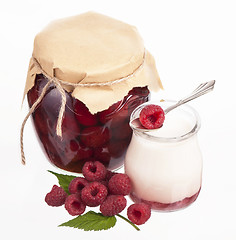 Image showing Glass of fresh delicious yogurt with berry fruits