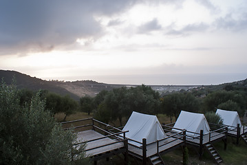 Image showing tents at sunset