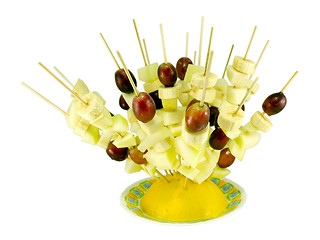 Image showing fruit grape banana scewers stick melon diet food 