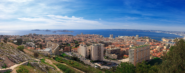 Image showing Panoramic aerial view on bay Marseille from mountain