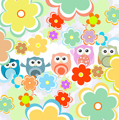 Image showing Background with flowers and cute owls