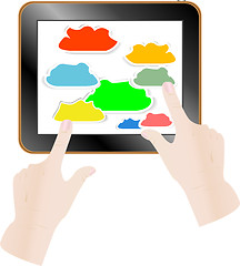 Image showing Cloud computing concept. Finger touching cloud on a touch screen