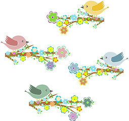 Image showing Birds sitting on tree at different seasons