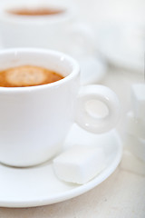 Image showing Italian espresso coffee and sugar cubes