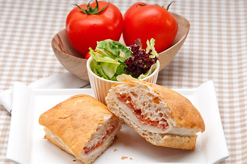 Image showing ciabatta panini sandwich with parma ham and tomato