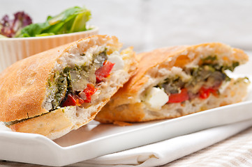 Image showing ciabatta panini sandwichwith vegetable and feta