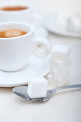 Image showing Italian espresso coffee and sugar cubes