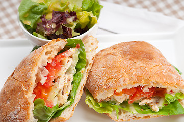 Image showing ciabatta panini sandwich with chicken and tomato