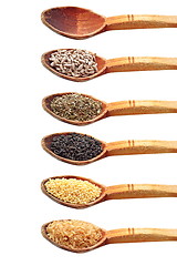 Image showing ingredients in wooden spoons