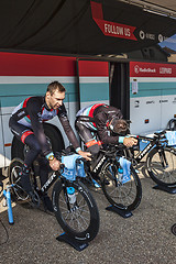 Image showing Cyclists Warming-Up