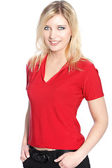 Image showing Blonde in red t-shirt