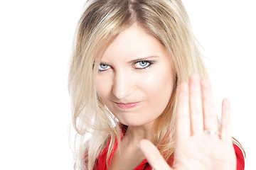 Image showing Woman making a Halt gesture