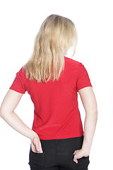 Image showing Back view of a young blond woman
