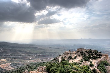 Image showing Israeli landscape with castle and sky