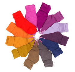 Image showing New colored socks stacked around