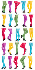 Image showing Collage of shapely female legs in colorful tights.