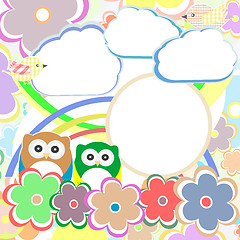 Image showing Background with owl, flowers and clouds