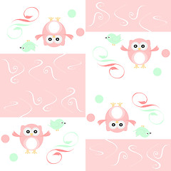 Image showing Seamless colourfull owl and birds pattern for kids