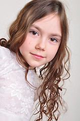 Image showing pretty 8 year old girl in white dress