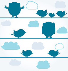 Image showing silhouettes of Birds and owls on wires
