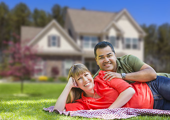 Image showing Happy Mixed Race Couple in Front of House