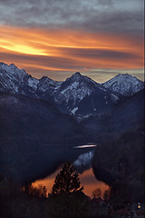 Image showing sun snow mountain and lake 