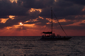Image showing sailing boat sunset red and relax