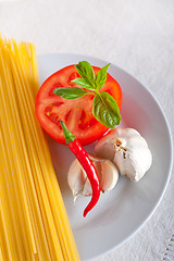 Image showing Italian spaghetti pasta tomato ingredients