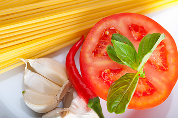 Image showing Italian spaghetti pasta tomato ingredients