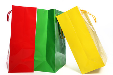 Image showing Three colourful paper shopping bags