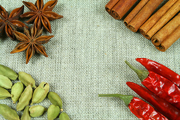 Image showing Spices on flax texture