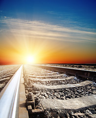 Image showing sunset over railroad