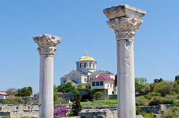 Image showing Marble columns of Ancient Greek basilica in Chersonesus