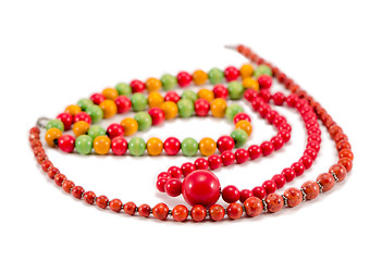 Image showing handmade wooden necklace round colorful piece bead 