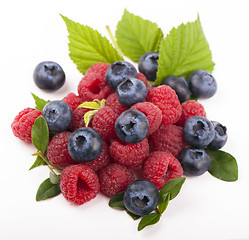 Image showing Many blueberries & raspberries.