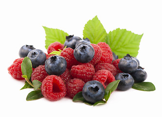 Image showing Many blueberries & raspberries.