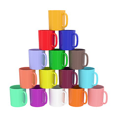 Image showing Pyramid composed of colorful ceramic cups