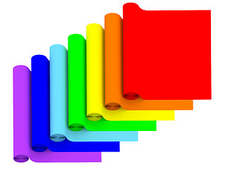 Image showing Rolls of rainbow color materials isolated on white