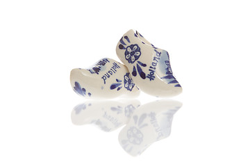 Image showing Dutch ceramic Delft Blue wooden shoes