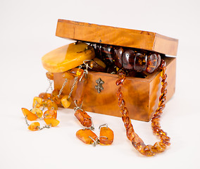 Image showing amber stone apparel jewelry vintage box on white 