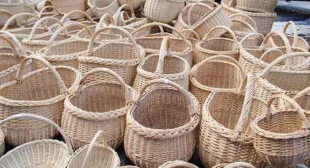Image showing wicker handmade wooden diy basket  street market 