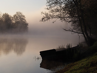 Image showing Nantes to Brest canal, north of Guenrouet, at dawn