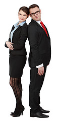 Image showing Young Business Couple- Back on Back