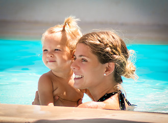 Image showing Mom and Daughter in the pool