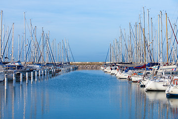 Image showing Yachts moored in a marina