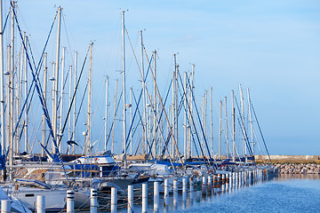 Image showing Yachts moored in a marina